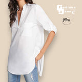 GBOSS V Neck Curve Hem Top