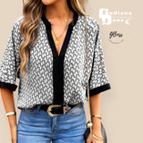 GBOSS V Notch Printed Contrast Elegant Top