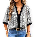 GBOSS V Notch Printed Contrast Elegant Top