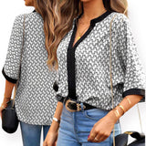 GBOSS V Notch Printed Contrast Elegant Top