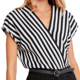 GBOSS Overlap V Neck Stripe Elegant Top