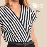 GBOSS Overlap V Neck Stripe Elegant Top