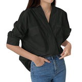 BLUSA Surplice Woven Smock Sleeve Relax Shirt Top