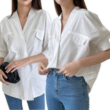 BLUSA Surplice Woven Smock Sleeve Relax Shirt Top