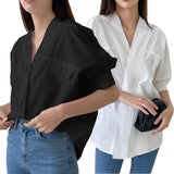 BLUSA Surplice Woven Smock Sleeve Relax Shirt Top