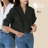 BLUSA Surplice Woven Smock Sleeve Relax Shirt Top