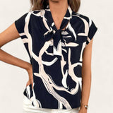 GBOSS Contrast Print Tie Detail Extended Sleeve Top