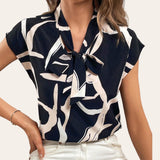GBOSS Contrast Print Tie Detail Extended Sleeve Top