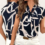 GBOSS Contrast Print Tie Detail Extended Sleeve Top