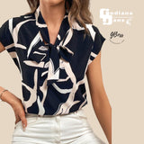 GBOSS Contrast Print Tie Detail Extended Sleeve Top