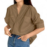 BLUSA Surplice Woven Smock Sleeve Relax Shirt Top