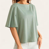 BLUSA Boat Neck Flare Sleeves Top