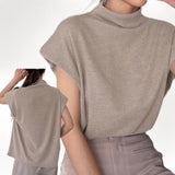 BLUSA Classic Textured Knit Mock Neck Extended Padded Sleeves Top