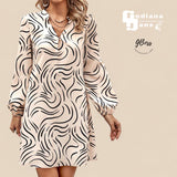 GBOSS Pattern Collared Lantern Sleeve Dress