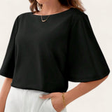 BLUSA Boat Neck Flare Sleeves Top