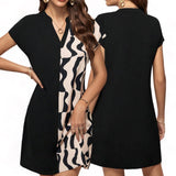 VERA Contrast Printed Notched Neck Short Dress