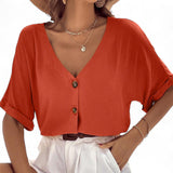 BLUSA V Neck Buttondown Knit Top