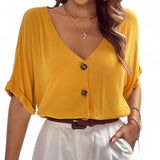 BLUSA V Neck Buttondown Knit Top