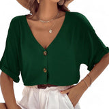 BLUSA V Neck Buttondown Knit Top