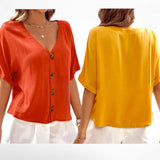 BLUSA V Neck Buttondown Knit Top