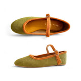 SALLY Two Tone Twill Textured Leather Soft Mary Jane Doll Shoes