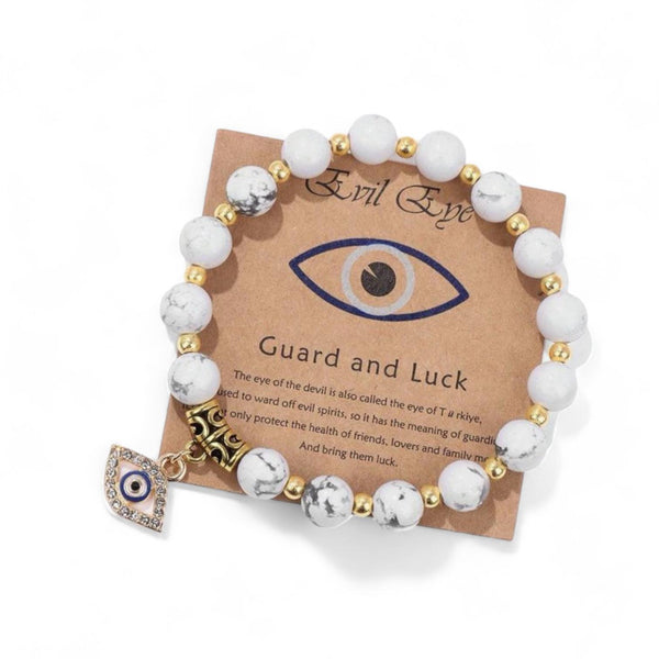 BLING Charm Natural Stone Beads Evil Eye Accent Bracelet