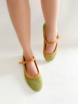 SALLY Two Tone Twill Textured Leather Soft Mary Jane Doll Shoes