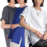BLUSA Knit Short Sleeve Detail Relax Fit Shirt Top