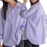 HAMPTONS Woven Stripes Collar Buttondown Curve Hem Casual Loose Polo Shirt Top