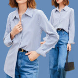 HAMPTONS Woven Stripes Collar Buttondown Relax Shirt Top