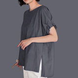 BLUSA Knit Short Sleeve Detail Relax Fit Shirt Top