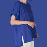 BLUSA Knit Short Sleeve Detail Relax Fit Shirt Top