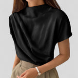 BLK Knit Daily Mock Neck Ruched Shoulder Blouse Top