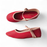 SALLY Two Tone Twill Textured Leather Soft Mary Jane Doll Shoes