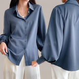 GBOSS Collar Buttondown Lantern Sleeve Business Top