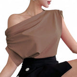 BLUSA Drape Ruched Shoulder Blouse Top
