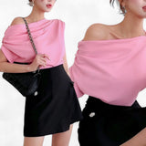 BLUSA Drape Ruched Shoulder Blouse Top