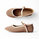 SALLY Two Tone Twill Textured Leather Soft Mary Jane Doll Shoes