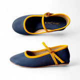 SALLY Two Tone Twill Textured Leather Soft Mary Jane Doll Shoes