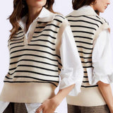 LOOM HQ Knitted Stripe V Notch Collared Commuter Vest