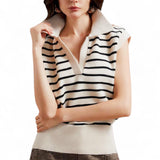 LOOM HQ Knitted Stripe V Notch Collared Commuter Vest