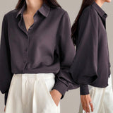 GBOSS Collar Buttondown Lantern Sleeve Business Top