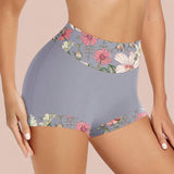2SKN Plus Size Printed Stretch Comfy Breathable Mid Waist Boy Shorts Panty