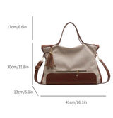 PREORDER BOLSO Vintage Rectangular Canvas Leather Large Tote Bag w Tassel