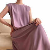 BLK Crepe Round Neck Cap Sleeve Casual Long Dress