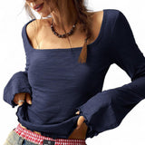 GYPSY Cotton Boho Scoop Neck Cotton Textured Flared Long Sleeves Top