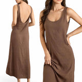 SWEET DREAMS High End Satin Breathable Drape Round Neck Sleeveless Lounge Dress