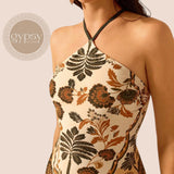GYPSY Swim Halter Boho Print One Piece Swimsuit