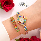 BLING 5pcs Colored Rhinestone Watch Bracelet Necklace Earring Set
