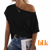 BLK Summer Knit Wide Neck Batwing Tee Top